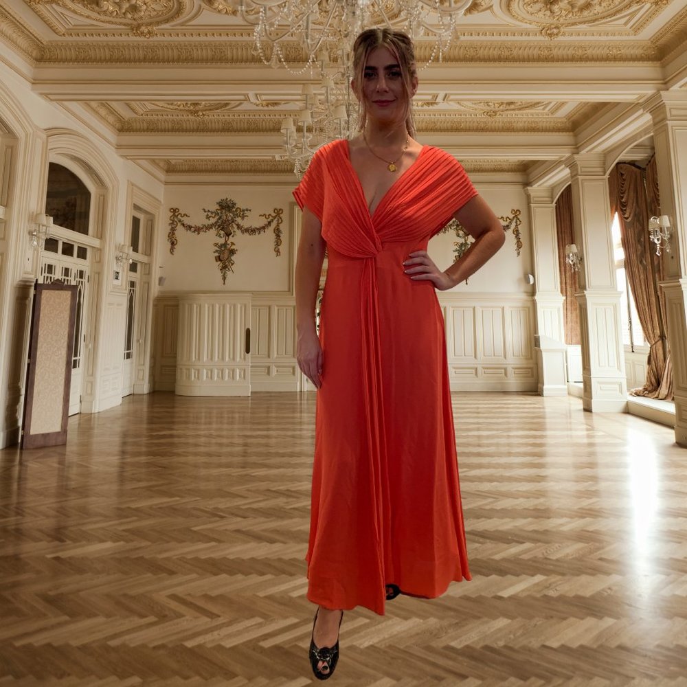 Escada Peach Pleated Gown